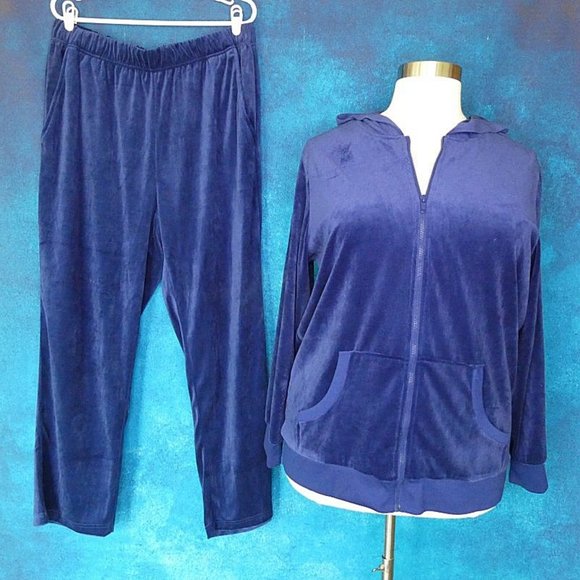 Woman Within Blue Velour Jogging Suit 18/20 Large - Picture 2 of 7